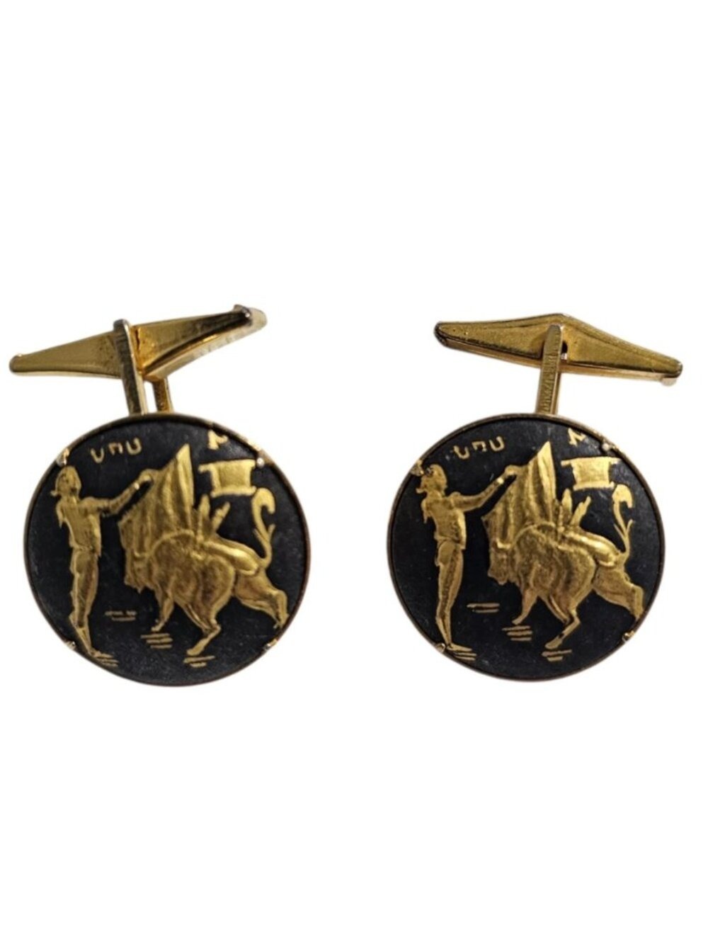 Vintage Toledo Damascene Cuff Links Gold Tone Matador Bull